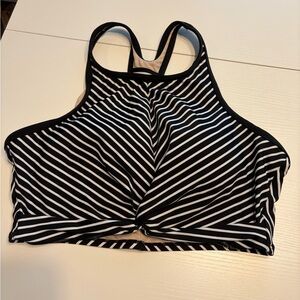 Kona Sol Black and White Striped High-Neck Swim Crop